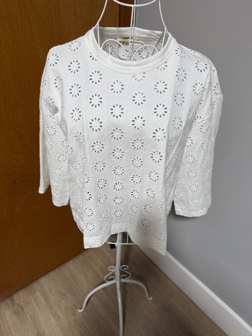 Madewell White Eyelet Floral Cutout Top